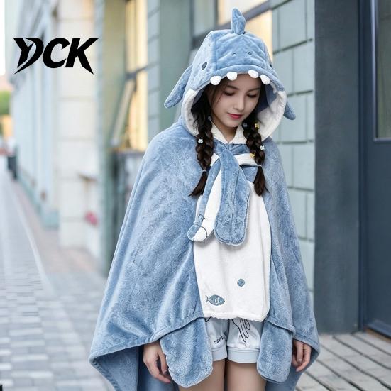 Soft Plush Cape Bat Blanket Hoodie for Adults, Cute Shark Fox Hooded Cape, Comfortable Lounge Wrap Cozy Wearable Halloween Cosplay Home