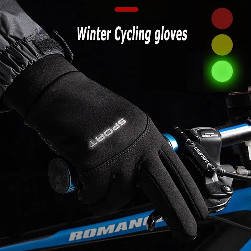 Winter Cycling Gloves for Unisex Fleece Lining Waterproof Touch Screen Compatible Outdoor Fishing Portable Full-finger Gloves