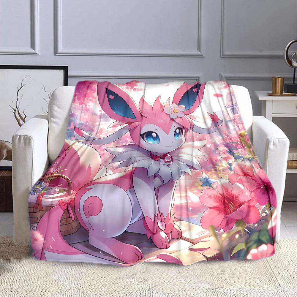 Cute Sylveon Eevee Pink Blanket for Couch or Bed - 3D Pattern Decor Blanket - Cozy Soft Fuzzy Blankets Suitable for All Seasons