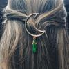 Элегантный шестиугольный столбик, кулон из натурального камня, металлическая заколка-полумесяц для женщин, аксессуар для волос в простом стиле