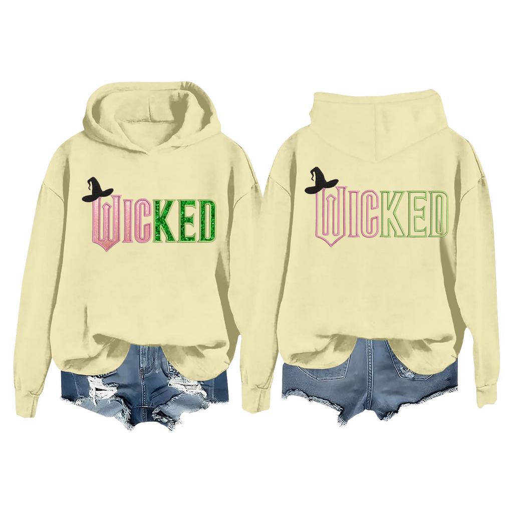 Женская модная повседневная кофта с длинными рукавами и принтом ведьмы с капюшоном