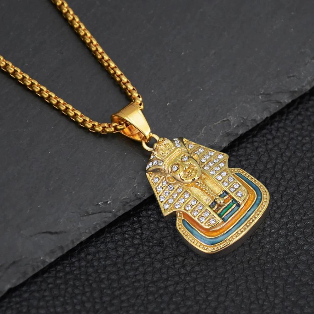 Egyptian Fashion Iced Out Pharaoh Pendant Gold Color Stainless Steel Necklace for Women Men Ancient Egypt Jewelry Gift 2025
