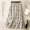 2025 Summer Plus Size Retro Cotton Linen Floral A-Line Double-Layer Skirt for Women
