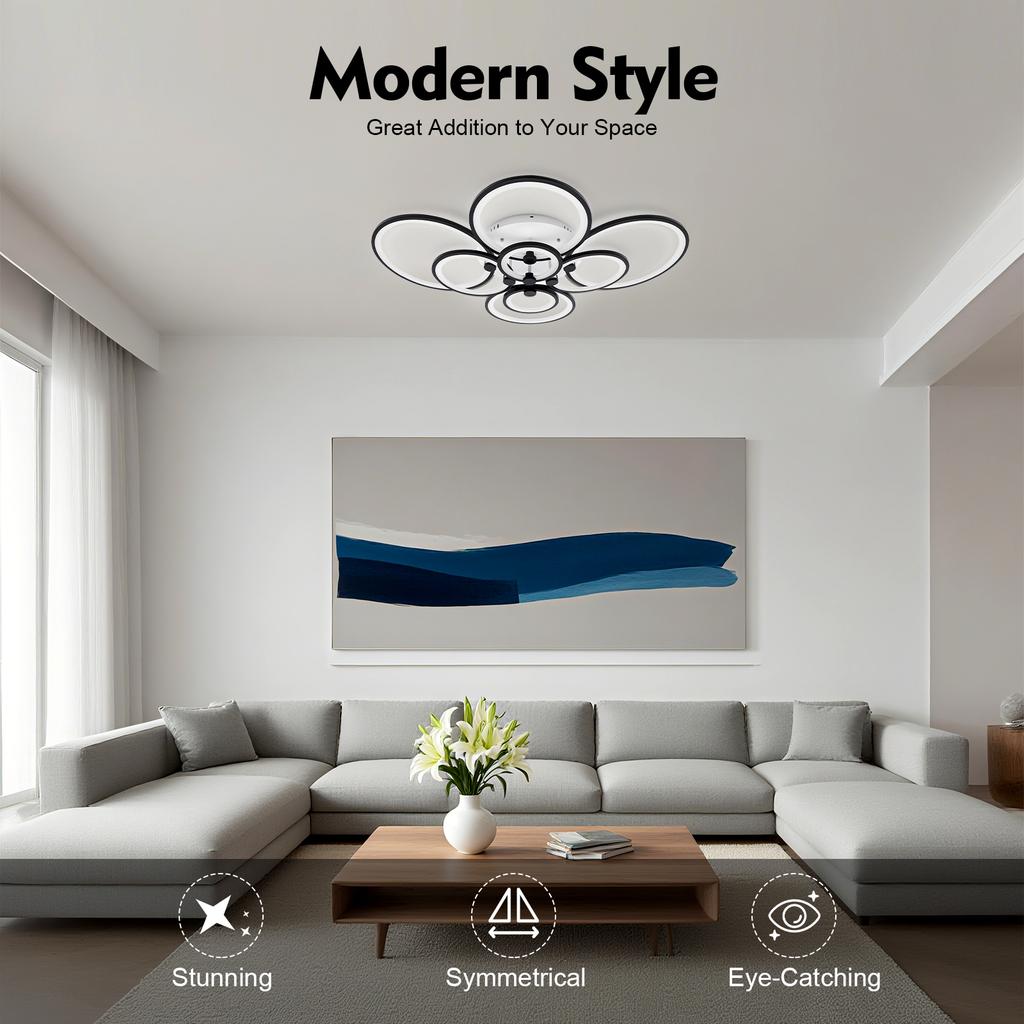 Smart Dimmable 140W LED Ceiling Light Remote Control 8 Rings Stepless Dimming & Color Temp for Living Room Bedroom