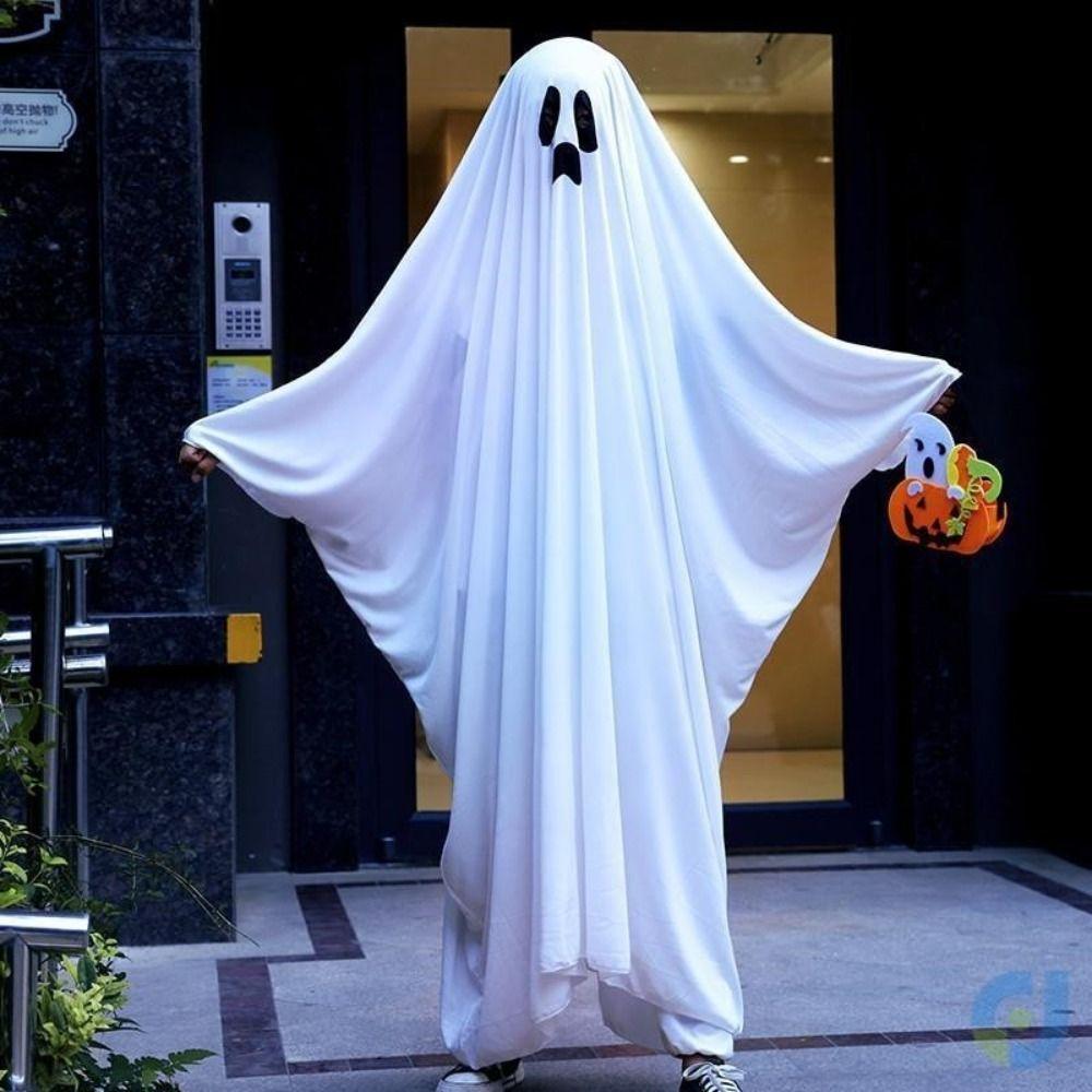 Cosplay Halloween Cloak Cape White Ghost Cosplay Costume Creative Ghost Poncho Robe Festival