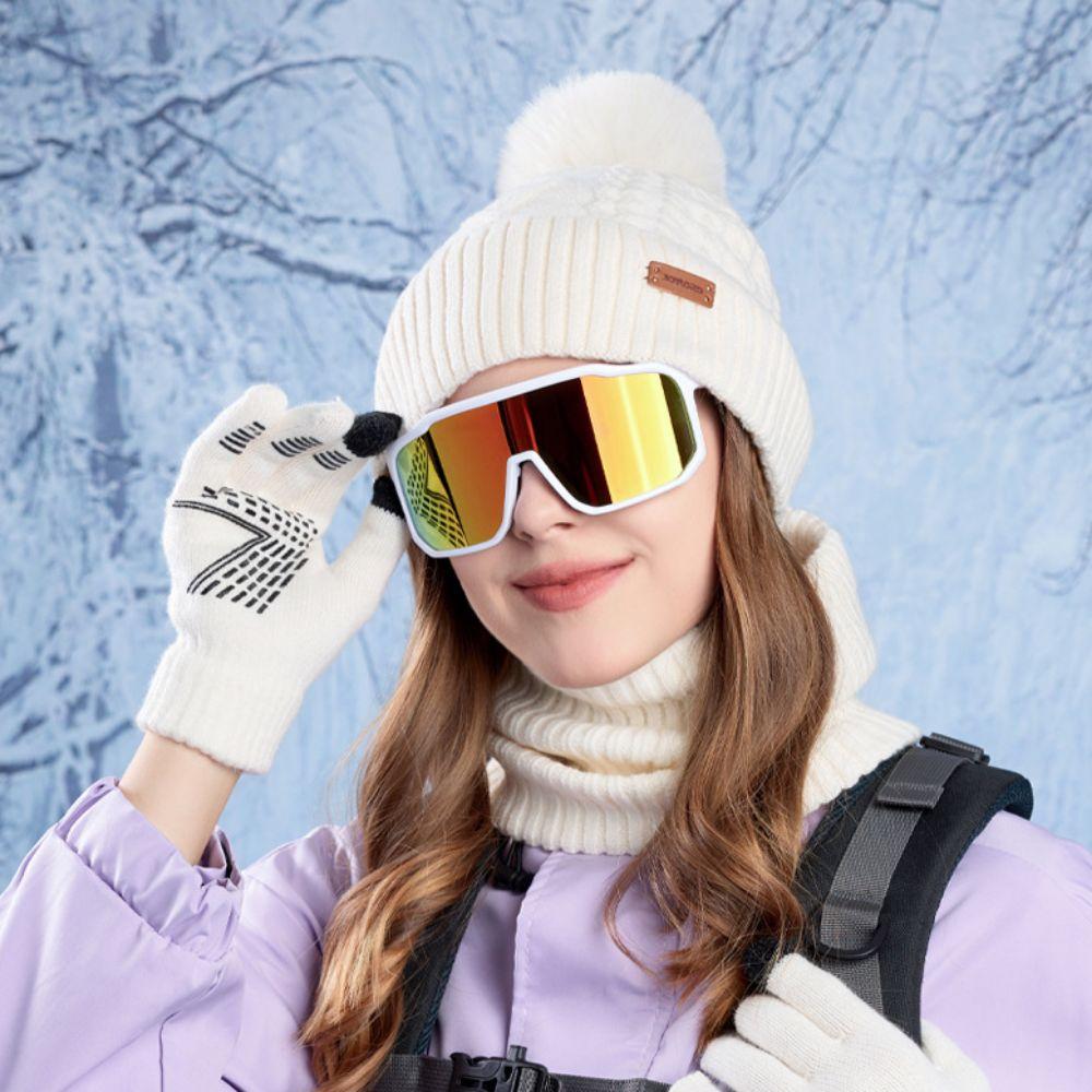 3pcs Solid Color Thermal Knit Cap Warm Winter Beanie Hat Soft Hat Scarf Gloves Set  Winter