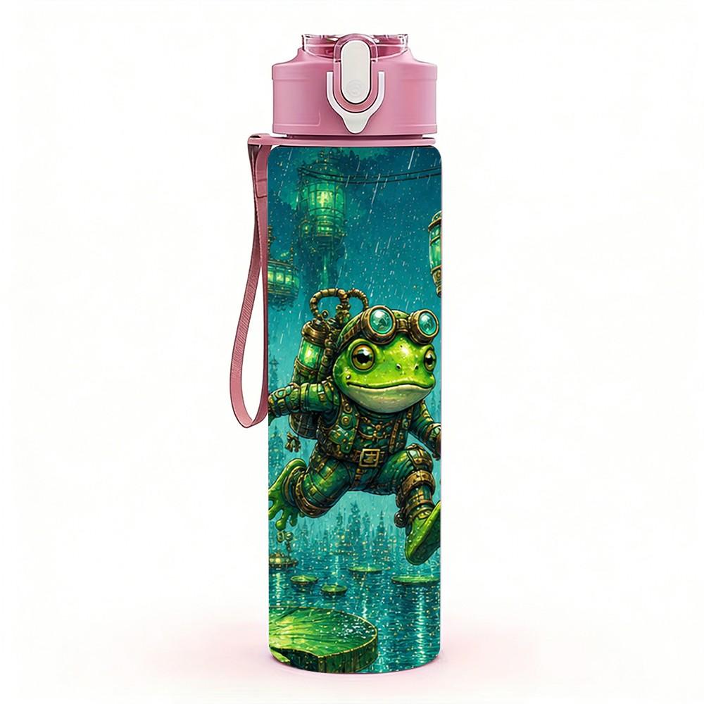 1PC Underwater Green Monster Scene 750ml Color Plastic Sports Water Bottle Leakproof Flip Straw Lid Suitable for Sports Office Home Use