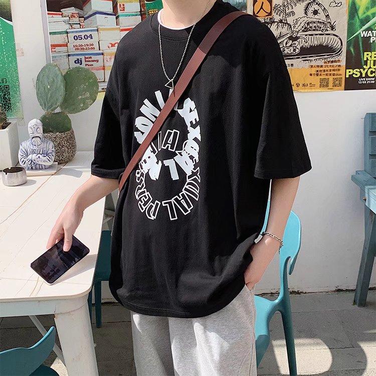 2024 Summer Short Sleeved T-Shirt For Men'S Trendy Five Inch Sleeve Versatile Casual Loose Student Half Sleeved T-Shirt Daily Fashion Printed Top