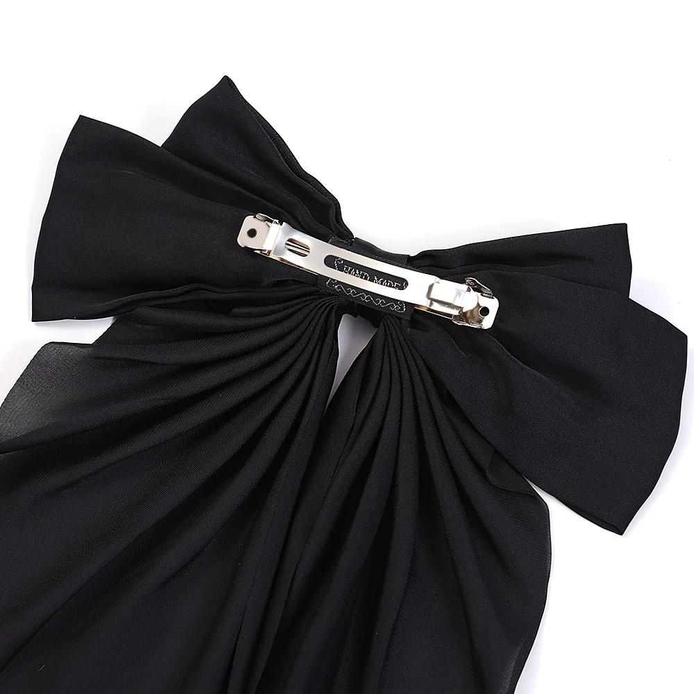 1Pcs 8inch Elegant Bow Ribbon Hair Clip Fashion Solid Bowknot Satin Hairpin Barrettes Girls Ponytail Clip Women Hair Accessories