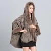 Winter Women's Shawl Poncho Hair Collar Jacquard Hooded Large Size 7 Sleeve Jacket Cardigan