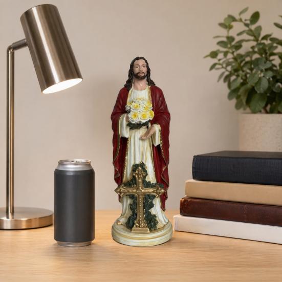 Статуя Иисуса с LED-цветами, питание от USB, фигурка Иисуса, благословенная религиозная скульптура