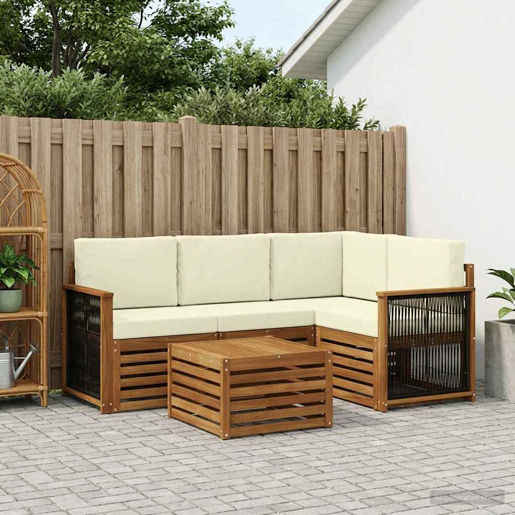 Outdoor Sofa Set 5 pcs Natural & Cream 59 x 59 x 37 cm