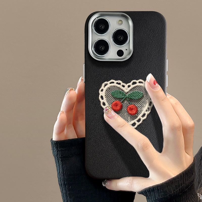 Вязаный шнурок из вишневого дерева, подходящий для мобильного телефона Apple 16PRO, чехол для iPhone15, металлический кожаный узор 14, осенне-зимний, с большим отверстием 13