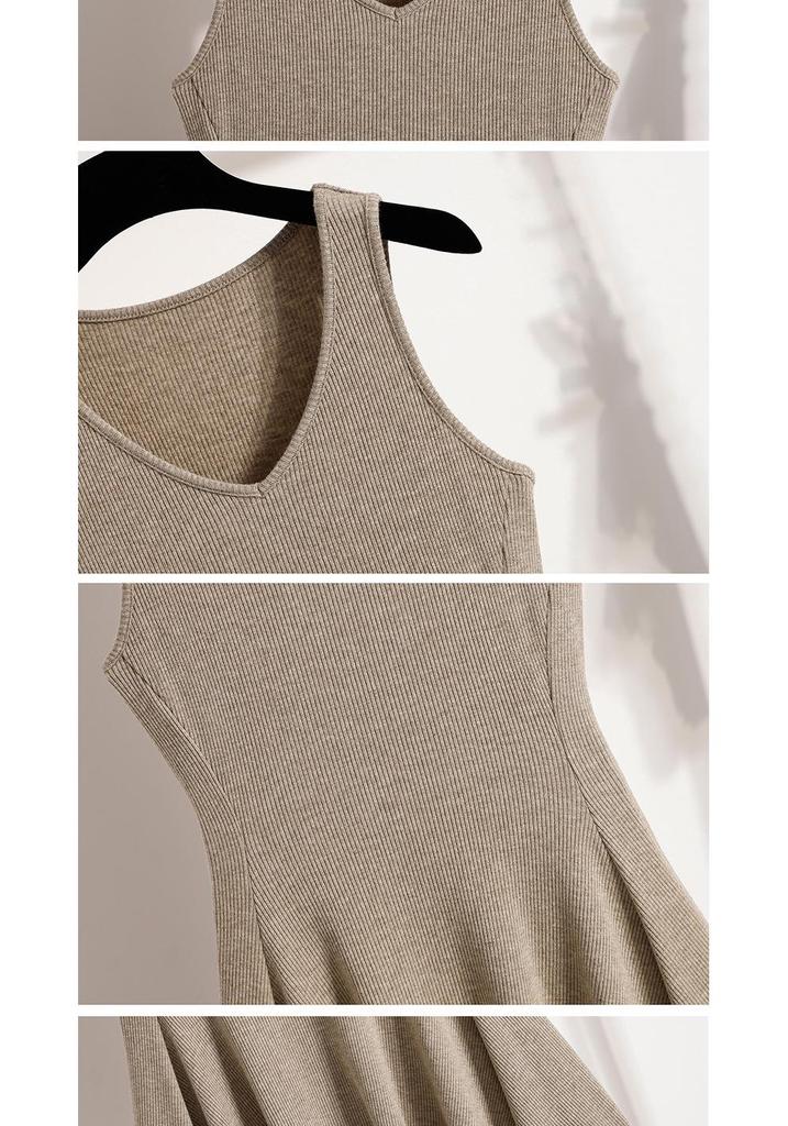Plus Size Women's Summer 2026 V-Neck Knit Vest Dress - Slimming French Style