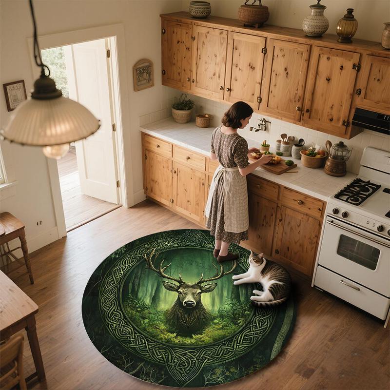 Celtic Knot Deer Head,Round Area Rug,Carpet Rug for Living Room Bedroom Sofa Playroom Decor,Non-slip Floor Mat