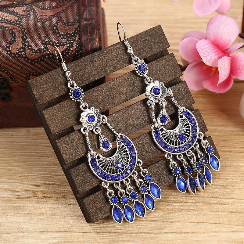 Vintage Delicate Flower Boho Drop Dangle Earrings For Women Retro Bohemian Rhinestone Crystal Wedding Earrings Pendientes Mujer