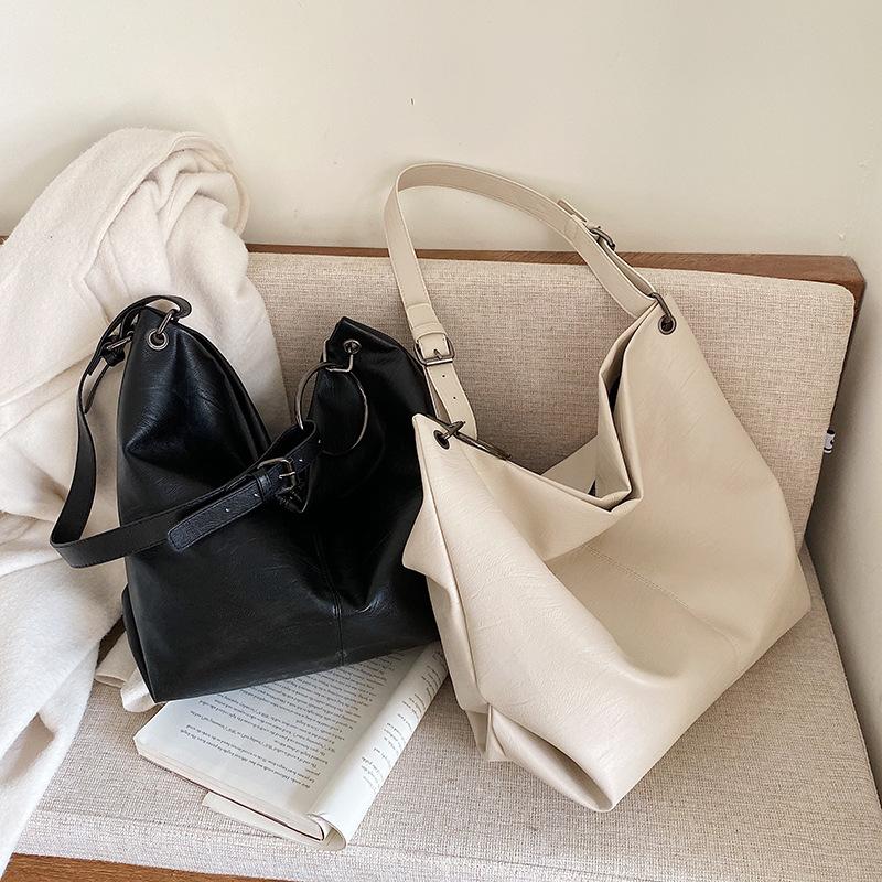 Fashion Trendy PU Leather Tote Bags Simple Soft Surface Large Capacity Women Handbag Casual Versatile Female Single Shoulder Bag