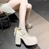 Fashion Chunky Platform High Heels Pumps Women 2025 Autumn Pu Leather Ankle Buckle  Jane Shoes  Thick Heeled White Lolita