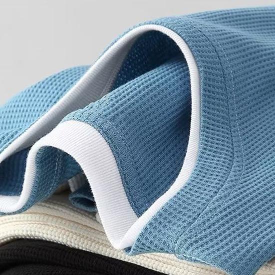 Мужской вафельный свитшот с круглым вырезом, футболка с длинным рукавом, имитация двухслойности, повседневный свободный пуловер для весны, осени, для повседневной носки, уличный стиль