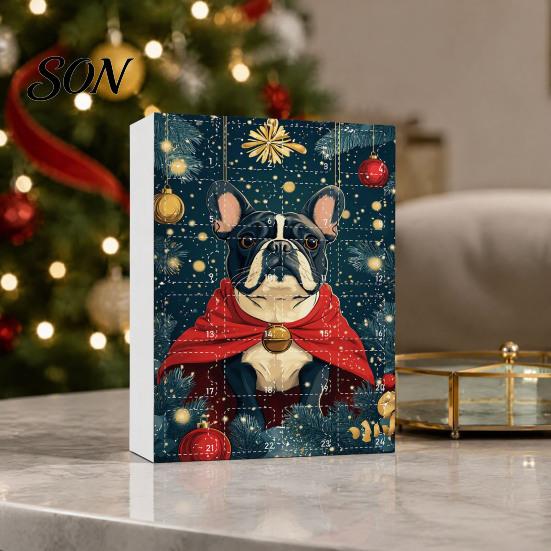 Countdown Calendar 24 Days Bulldog Advent 2026, Acrylic Puppy Ornaments Christmas Calendar, 2D Flat Dog Xmas Tree Pendant for Tree, Holiday