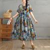 Женское летнее платье 2025 года больших размеров с винтажным цветочным принтом, свободное повседневное платье, базовое длинное платье с коротким рукавом
