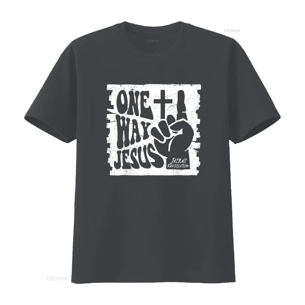 Mens Vintage One Way Jesus T Shirt Black X Large vintage Washed streetwear Comfortable designer clothes Soft Unisex fashion