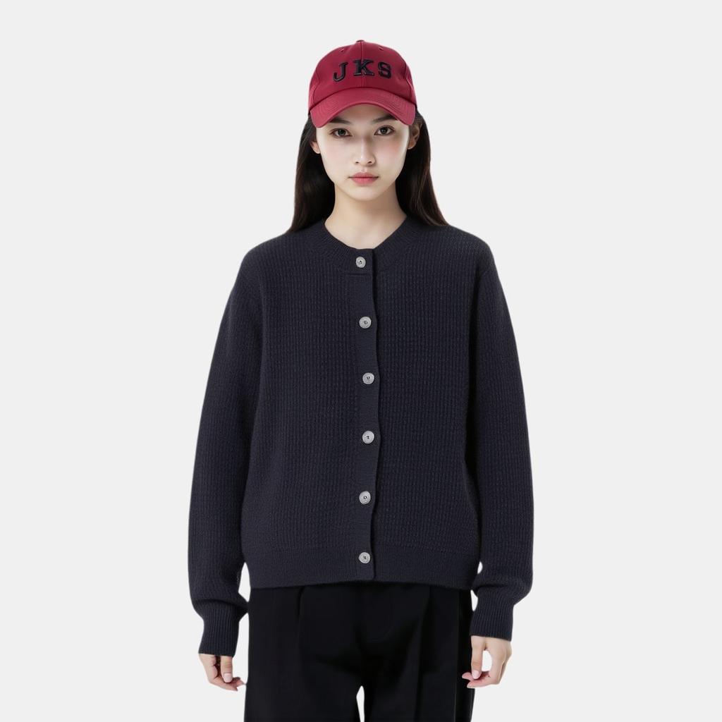 Uniqlo × Сотрудничество Comptoir Des Cotonniers Осень/Зима 25 Однобортный Круглый Вырез Однотонный Ребристый Край Повседневный Свободный Вязаный Свитер Женские топы 480025-69
