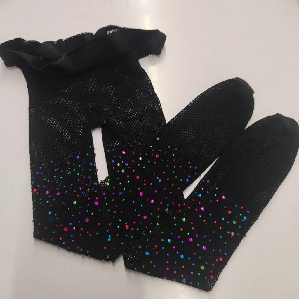 Детские модные сетчатые колготки с украшениями из стразов разных цветов