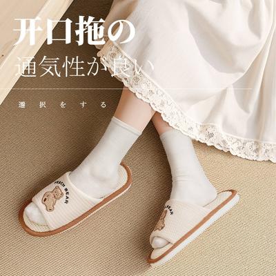 Мультяшные открытые тапочки из льна для мужчин, весенне-осенние, домашние, бесшумные, на все четыре сезона, из хлопка и льна, женские зимние и летние