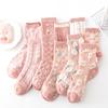 5 пар хлопковых женских весенне-осенних повседневных дышащих милых розовых носков до середины икры с рельефными трехмерными цветами