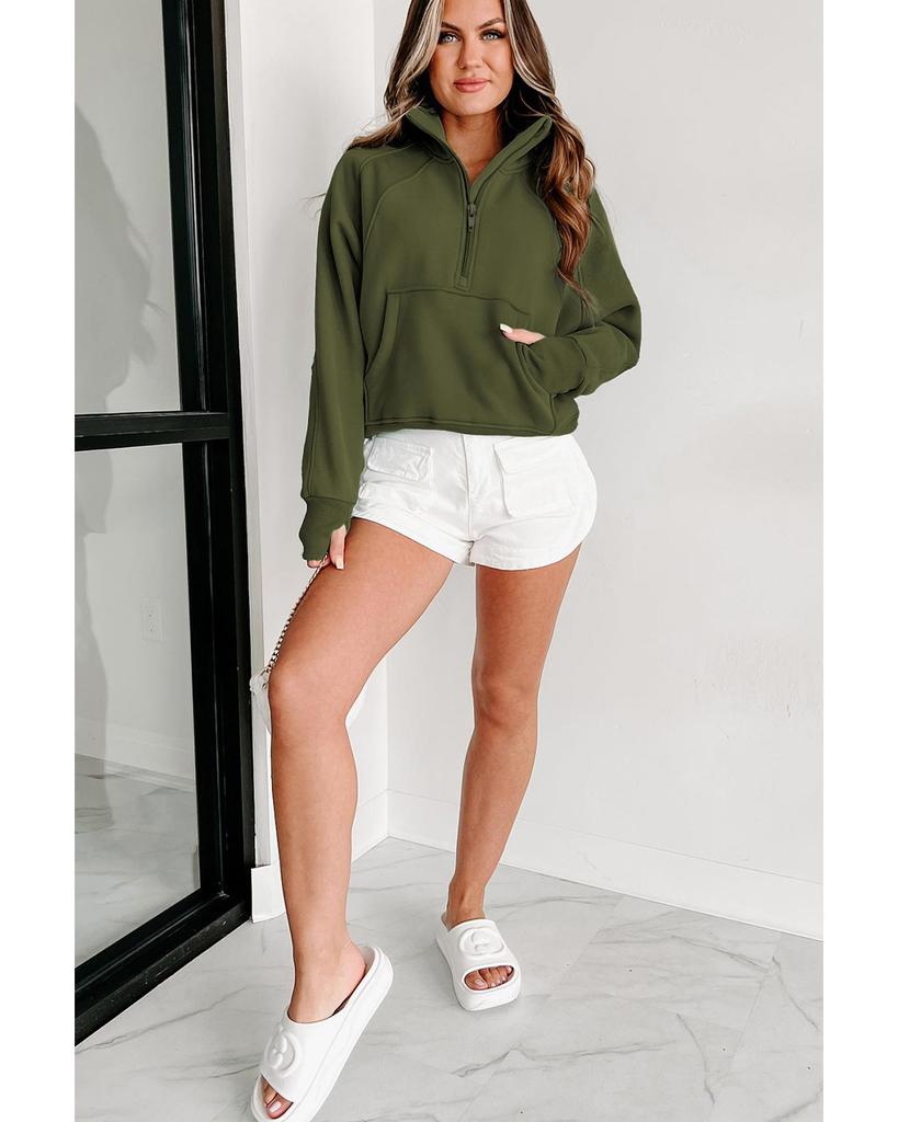 Azura Exchange Толстовка с ребристыми рукавами с прорезями для больших пальцев, воротником-стойкой и застежкой-молнией