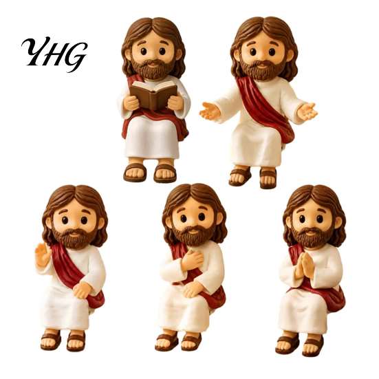 Stylish Tabletop Decorations Cute Praying Jesus Resin Figurine, Blessing Character Desktop Statue, Creative Statues for Entryway Religious Collectible