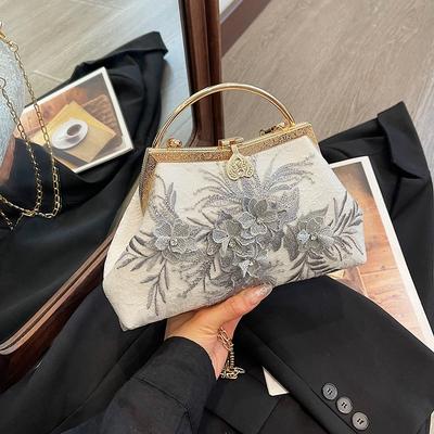 Сумка ханьфу с 3D-шелковой вышивкой | Винтажная парчовая сумка-клатч для косплея ципао/ханьфу — сумки в старинном стиле ручной работы с цветочными узорами