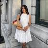 Элегантное короткое платье А-силуэта с оборками, женское платье на шнуровке с круглым вырезом без рукавов, платья для отдыха 2025 года, весна-лето, белое вечернее платье для леди