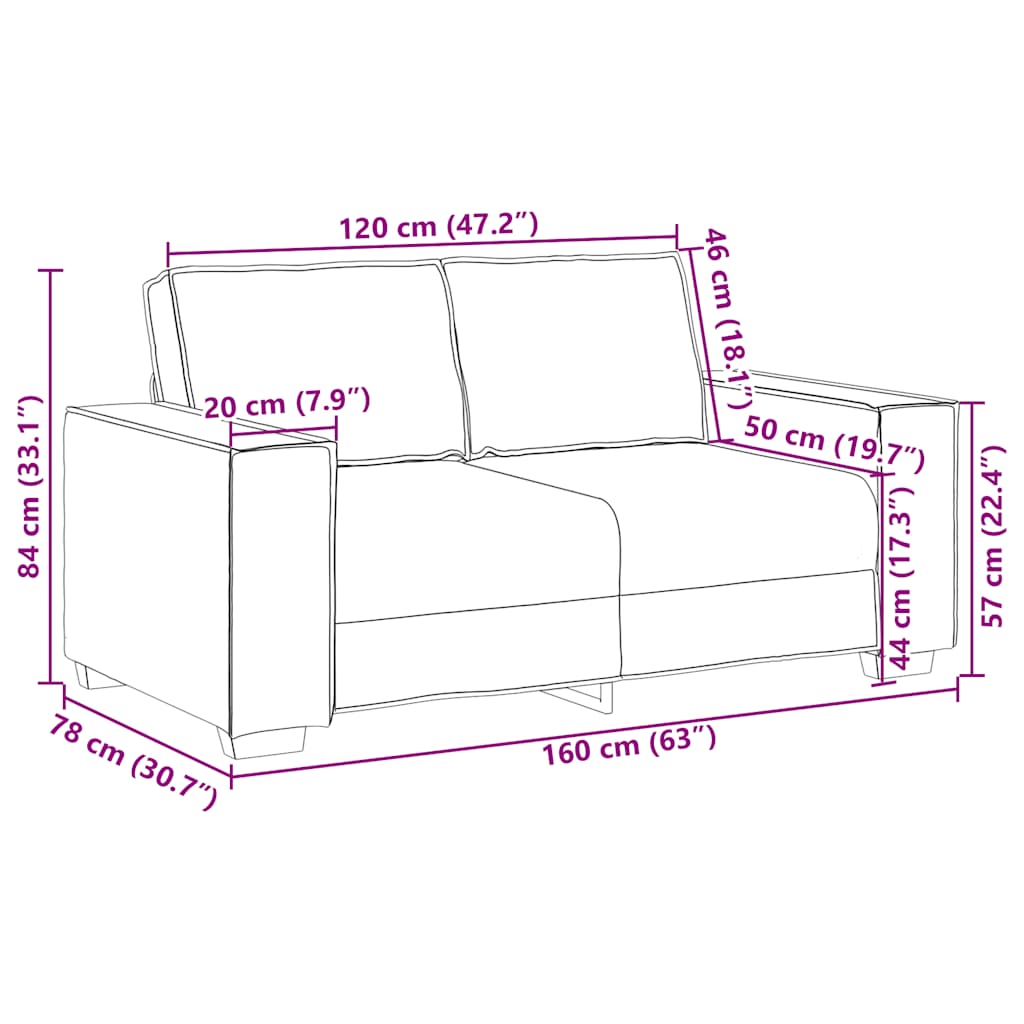 2 Seater Sofa Light Grey 160 x 78 x 84 cm Velvet