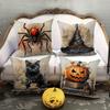 1pc Halloween Pillowcase Terrifying Decoration Black Cat Spider Terrifying Pumpkin Witch Hat Design
