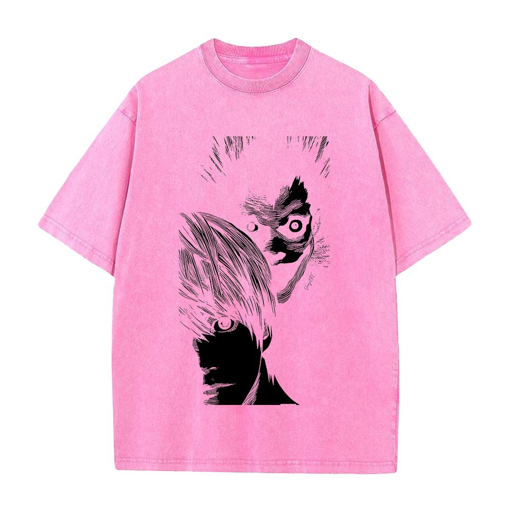 Anime DEATH NOTE Yagami Light Ryuk Graphic T Shirt Men Short Sleeve Clothing Oversized Tshirt Washed Cotton Tee Harajuku T-shirt