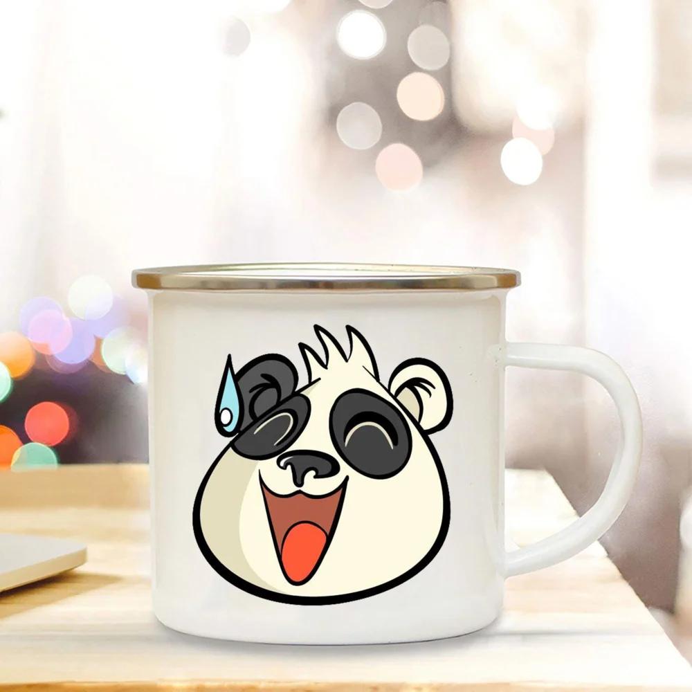 Кружка с изображением медведя панды, идеи подарков для девушки, милая кофейная кружка, подарки с изображением панды, декор для кемпера, кружка с эмалью для кемпинга, подарки на день рождения другу
