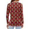 Women's Fashion Casual V-Neck Long Sleeve Decorative Button Christmas Print Top