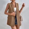 Women Suit Vest Lapel Sleeveless Flap Pockets Mid-length Suit Coat Solid Color Open Front Business Work