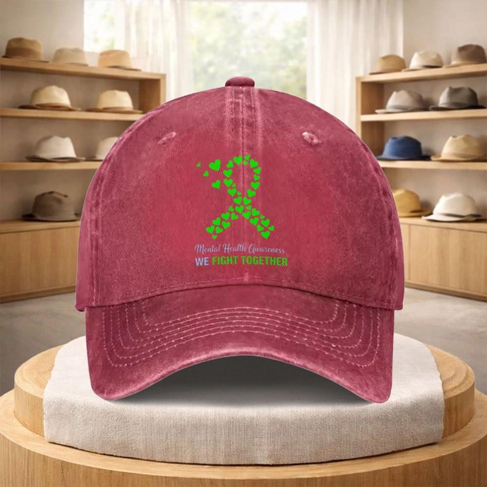 Кепка для бейсбола с зеленым бантом awareness о психическом здоровье, стираный деним, регулируемая, для активного отдыха и спорта