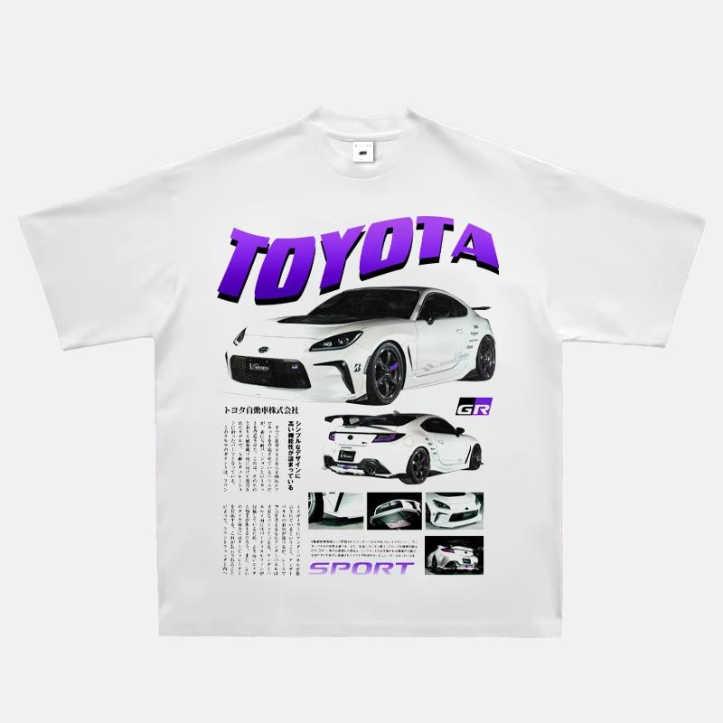 2024 RWB Car Black and White Short Sleeve JDM Car Culture T-shirt Hip Hop American Small Neckline Hiphop Top Vintage