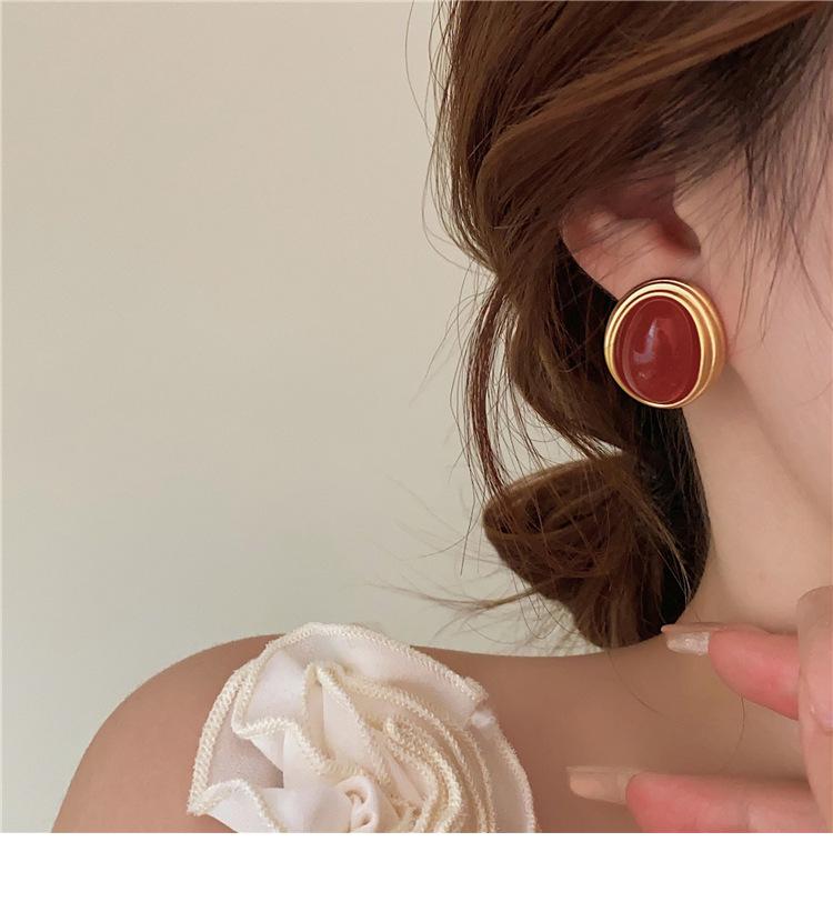 Vintage French Style Acrylic Oval Dangle Earrings for Women