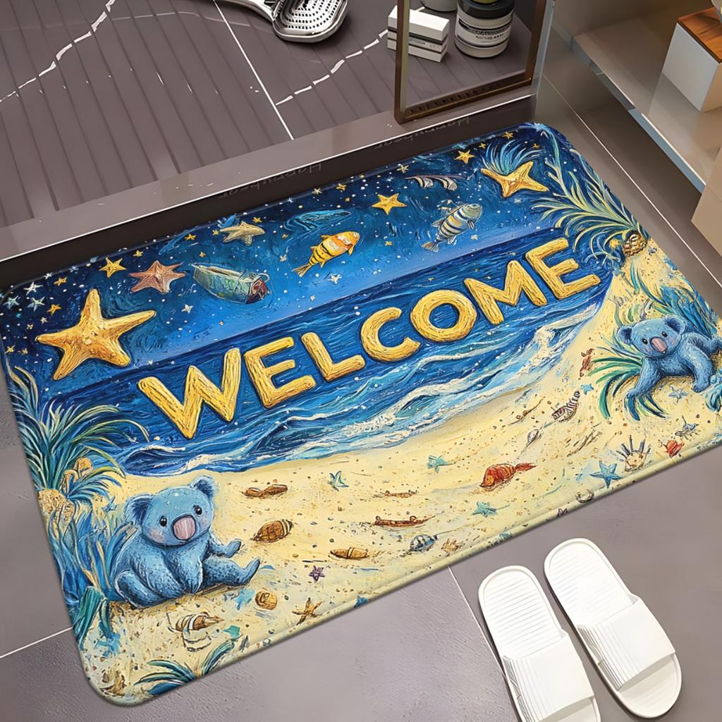 1pc Welcome Ocean Beach Doormat Non-Slip Absorbent Microfiber Rug for Bedroom Living Room Outdoor 40x60cm