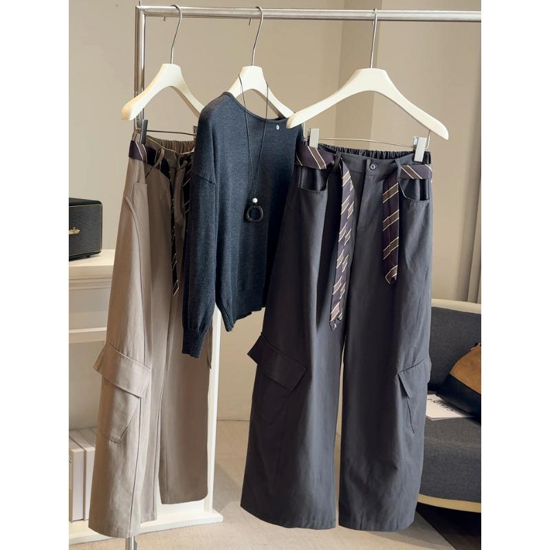 Retro Loose Wide-leg Tooling Casual Pants Women's Autumn New Elastic Waist Thin Versatile Scimitar Pants