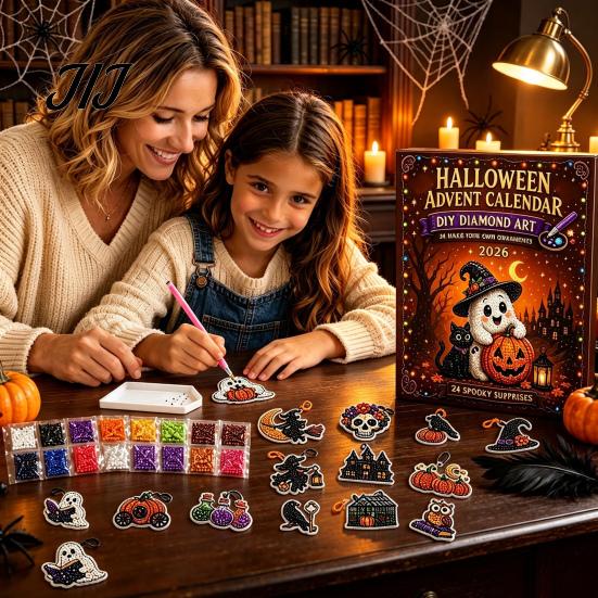 Halloween Countdown Surprise Advent Calendar, Faux Diamond Art Kit, 24 Day Countdown, Creative Handmade Projects DIY Hanging Ornaments Craft
