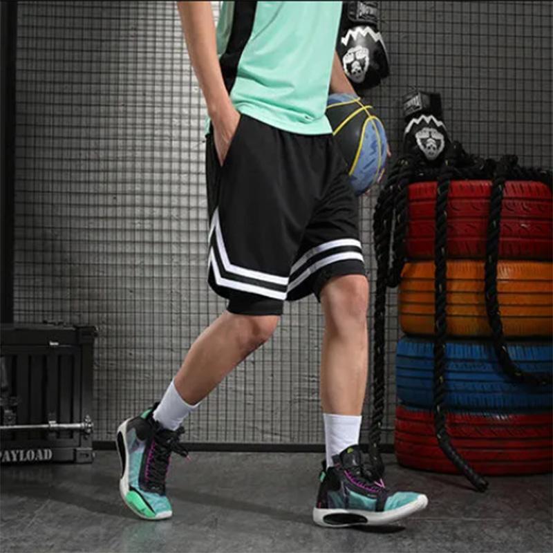 Шорты мужские баскетбольные, искусственные, из двух частей, с тремя точками, до колена, дышащие, быстросохнущие, узкие спортивные брюки, шорты для фитнеса для бега