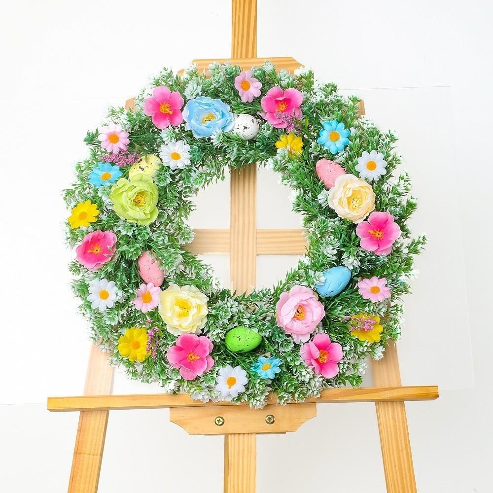 Plastic Easter Decoration Wreath Simulated Plant Lifelike Easter Egg Wreath Faux Flowers Handmade Spring Floral Wreath