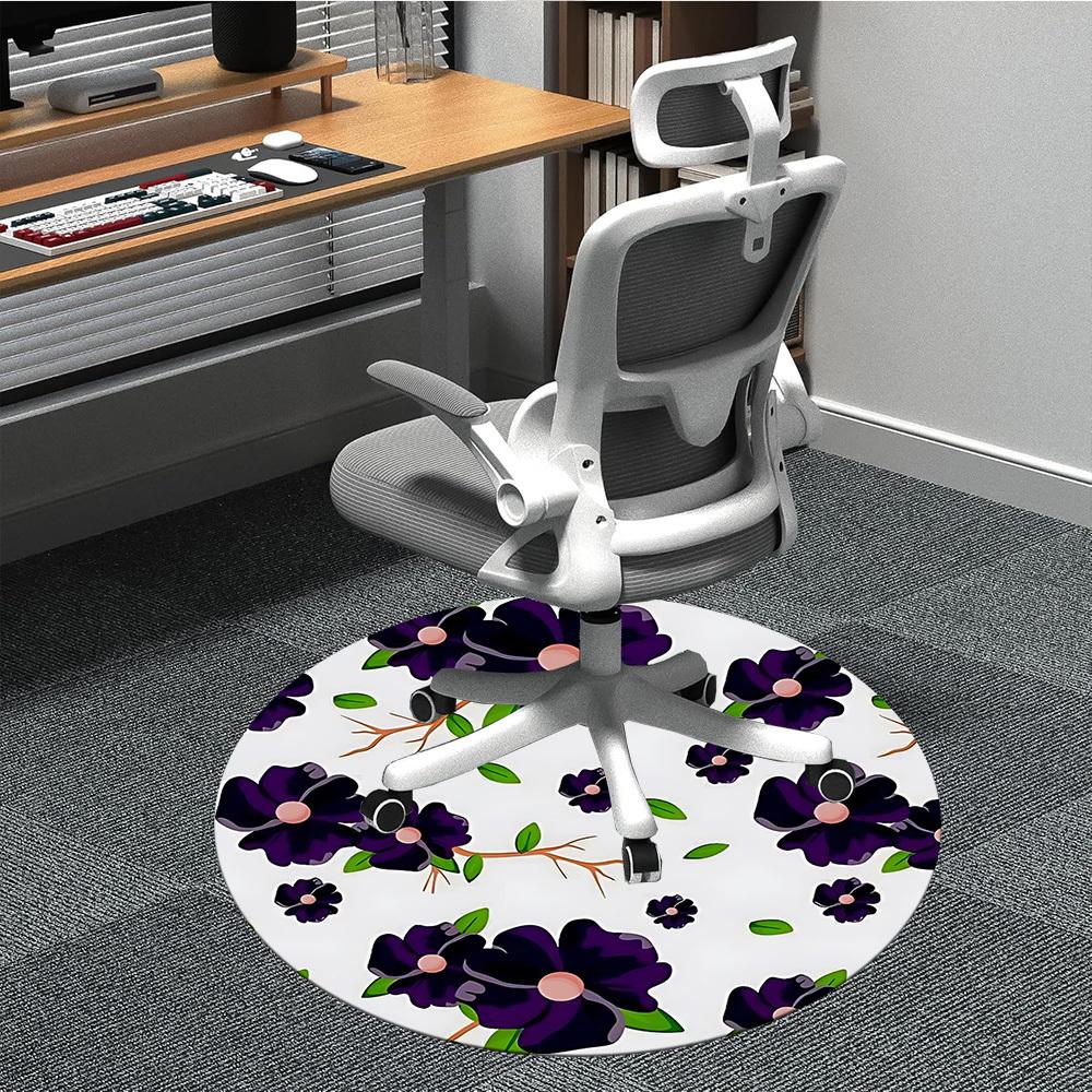1PC Purple Flower Print Chair Carpet for Office, Indoor Non-Slip Washable Carpet, Soft Comfortable Mat For Office Room yy250930267