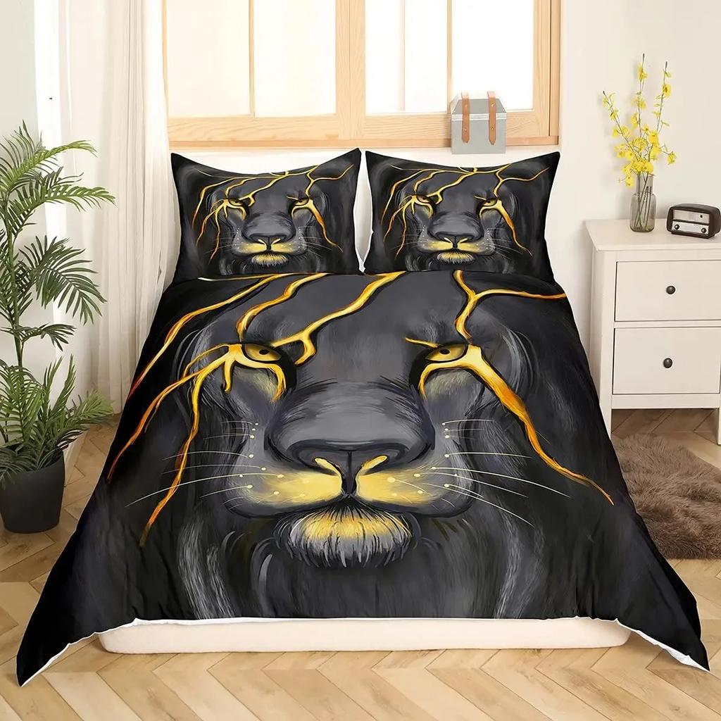 Tiger Duvet Cover Sets Full Size King Size,African Animals Bedding Set,Tropical Wild Animal Comforter Cover Quilt Cover